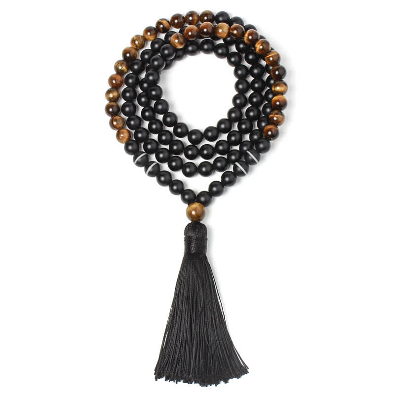 Nimara Ritual Black Onyx Tiger Eye Fortune Bracelet Tassel Necklace Pendant