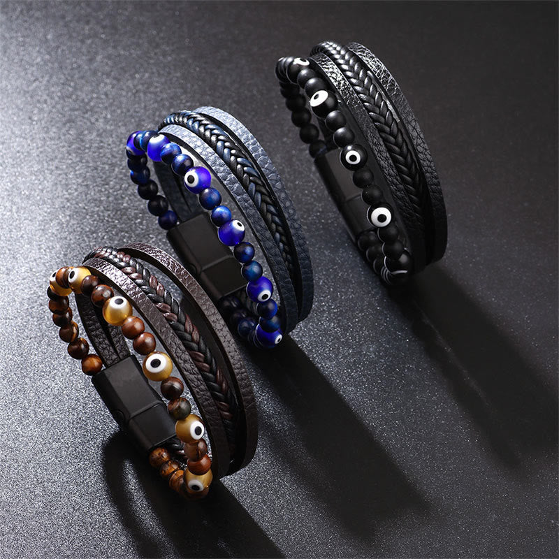 Nimara Ritual Evil Eye Tiger Eye Protection Beaded Multilayered Braided Bracelet