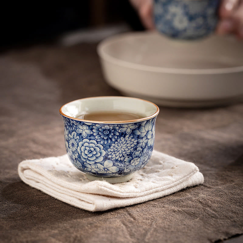 Nimara Ritual Vintage Lotus Peony Plum Blossom Chrysanthemum Ceramic Teacup Tea Cups