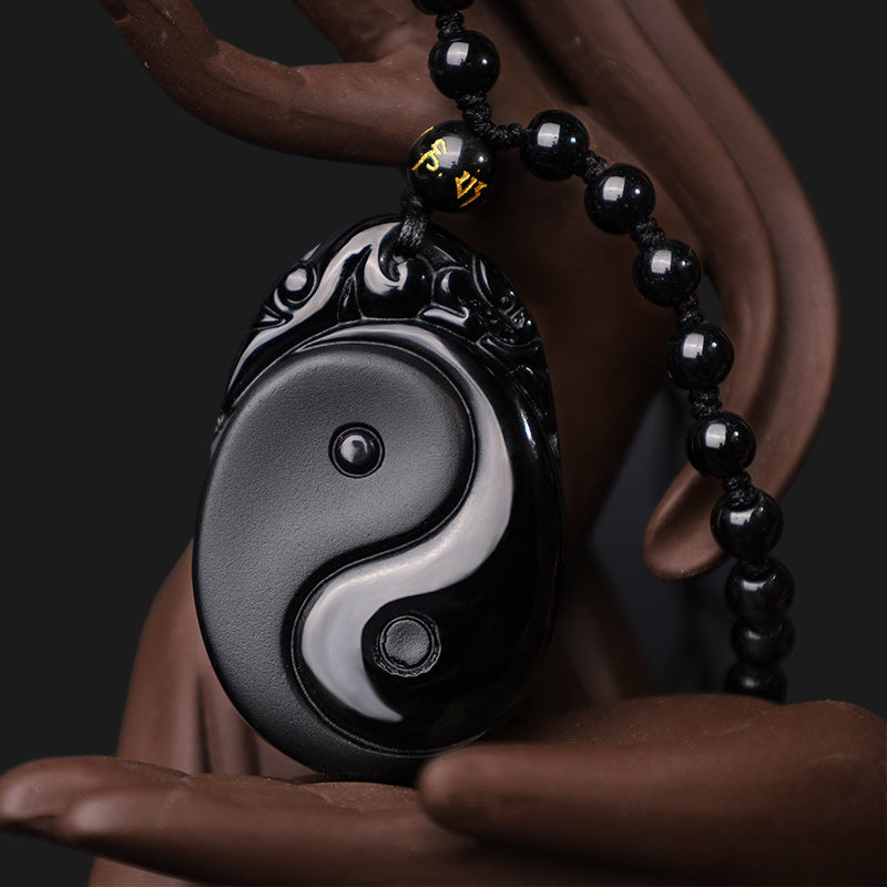 Nimara Ritual Natural Black Obsidian Yin Yang Fulfilment Strength Necklace Pendant