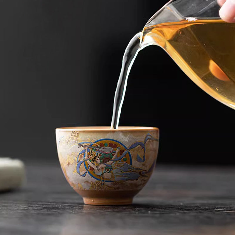 Nimara Ritual Dunhuang Flying Apsaras Ceramic Gaiwan Sancai Teacup Kung Fu Tea Cup With Lid
