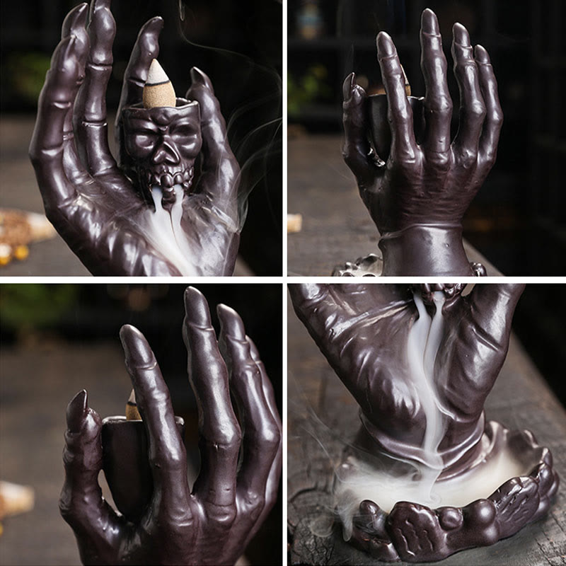 Nimara Ritual Halloween Ghost Hand Skull Head Ceramic Peace Healing Incense Burner Decoration