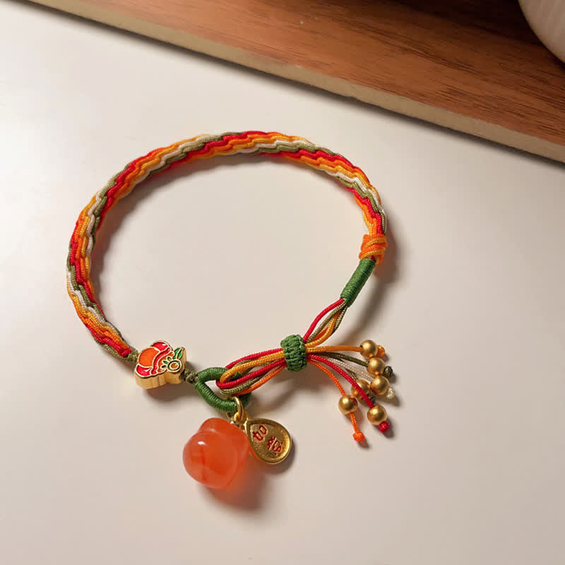 Nimara Ritual Persimmon Red Agate Strength Reincarnation Knot Braid String Bracelet