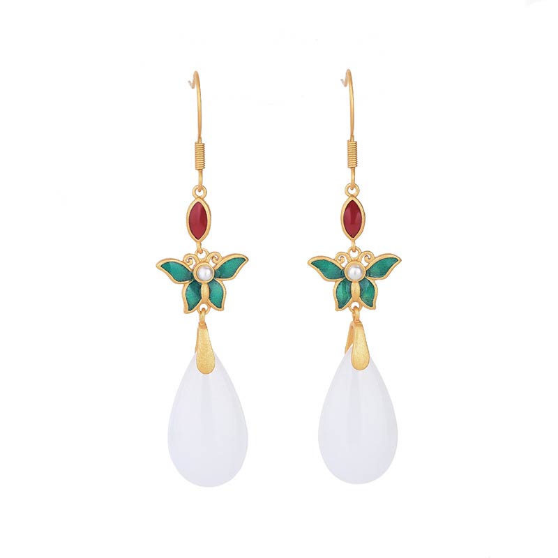 Nimara Ritual FengShui White Jade Luck Drop Earrings