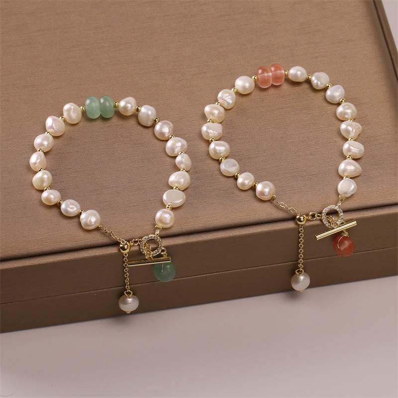 Nimara Ritual Pearl Green Strawberry Quartz Bead Healing Chain Bracelet