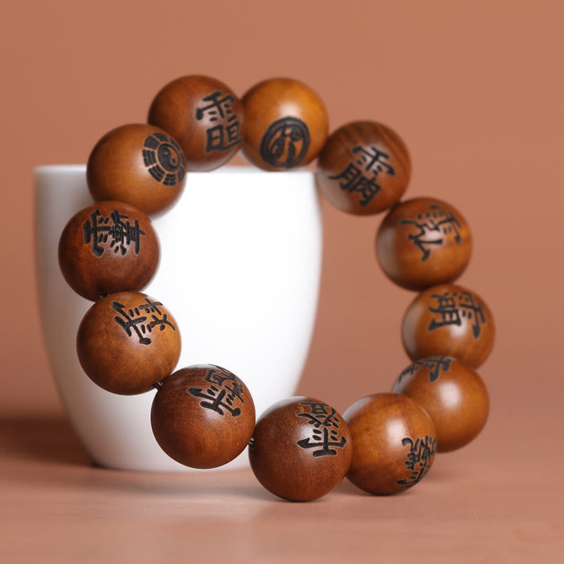 Nimara Ritual Lightning Struck Jujube Wood Yin Yang Bagua Taoist Taboo Characters Engraved Protection Bracelet