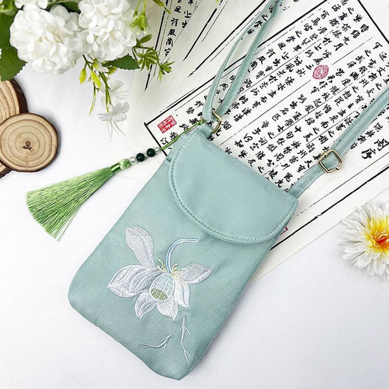 Nimara Ritual Small Embroidered Flowers Crossbody Bag Shoulder Bag Double Layer Cellphone Bag