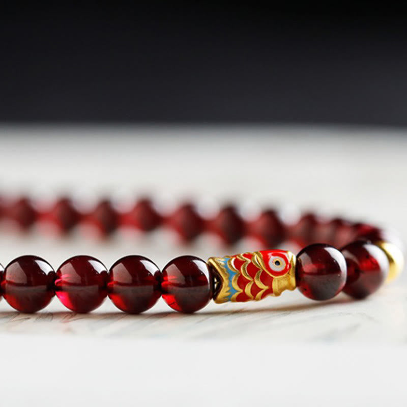 Nimara Ritual 999 Gold Koi Fish Natural Garnet Protection Bracelet