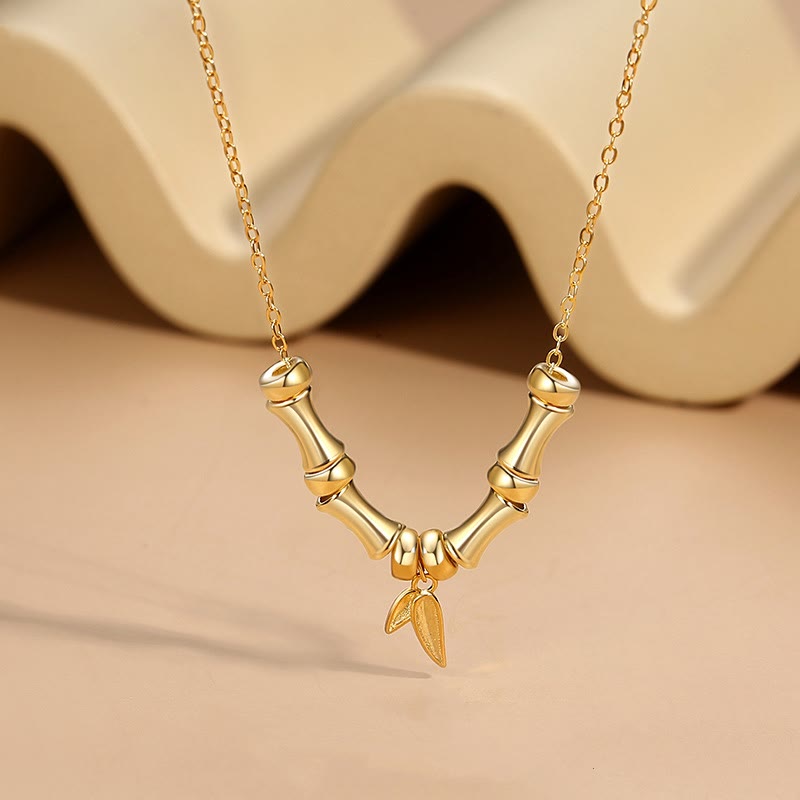 Nimara Ritual Golden Bamboo Pattern Titanium Steel Wealth Necklace Pendant