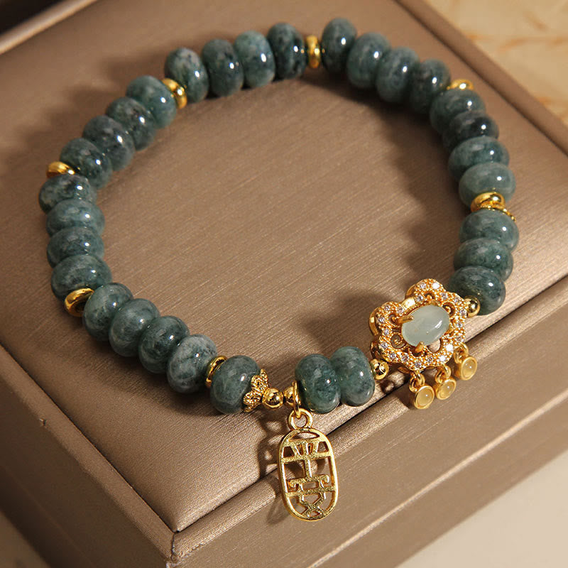 Nimara Ritual Natural Jade Chinese Lock Charm Peace Luck Abundance Bracelet
