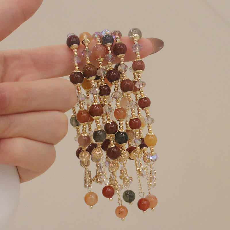 Nimara Ritual Natural Fu Lu Shou Rainbow Crystal Rutilated Quartz Wealth Butterfly Charm Bracelet