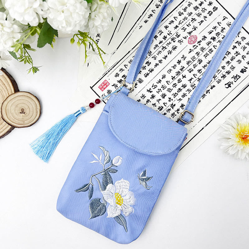 Nimara Ritual Small Embroidered Flowers Crossbody Bag Shoulder Bag Double Layer Cellphone Bag