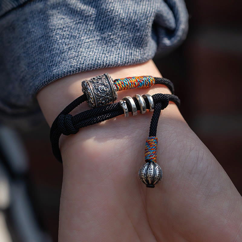 Nimara Ritual Tibetan Om Mani Padme Hum Carved Amulet Double Wrap Bracelet