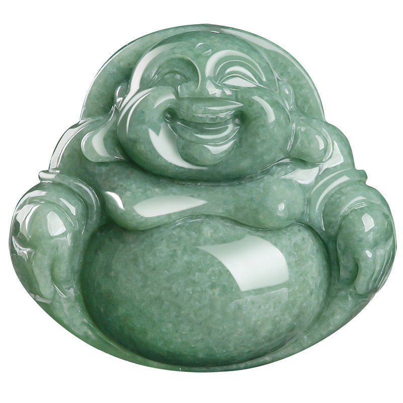 Nimara Ritual Laughing Buddha Cyan Jade Harmony Necklace String Bead Pendant