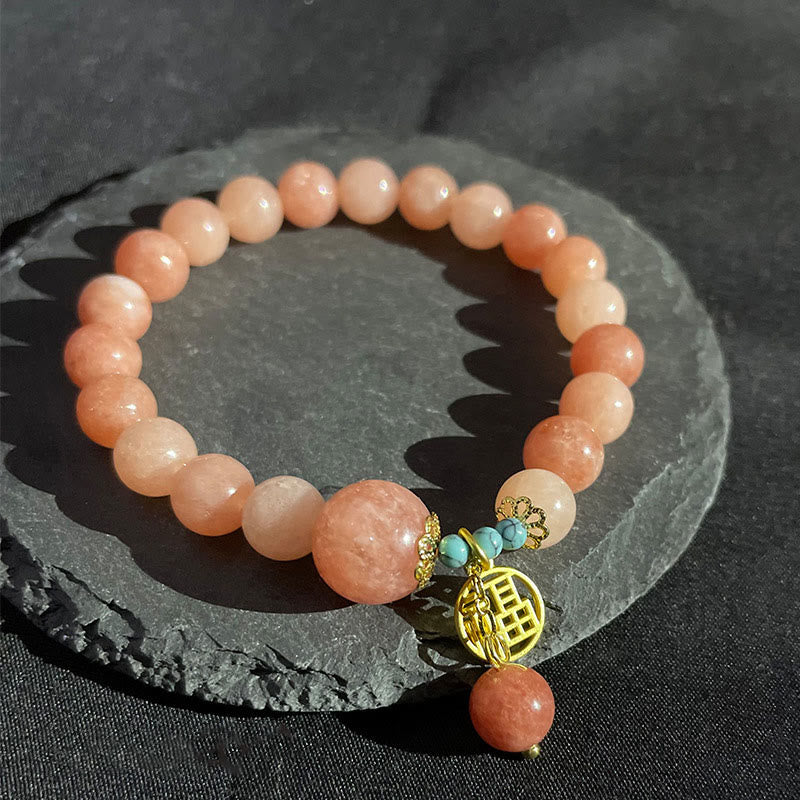 Nimara Ritual Natural Orange Stone Turquoise Fu Character Charm Luck Fortune Bracelet