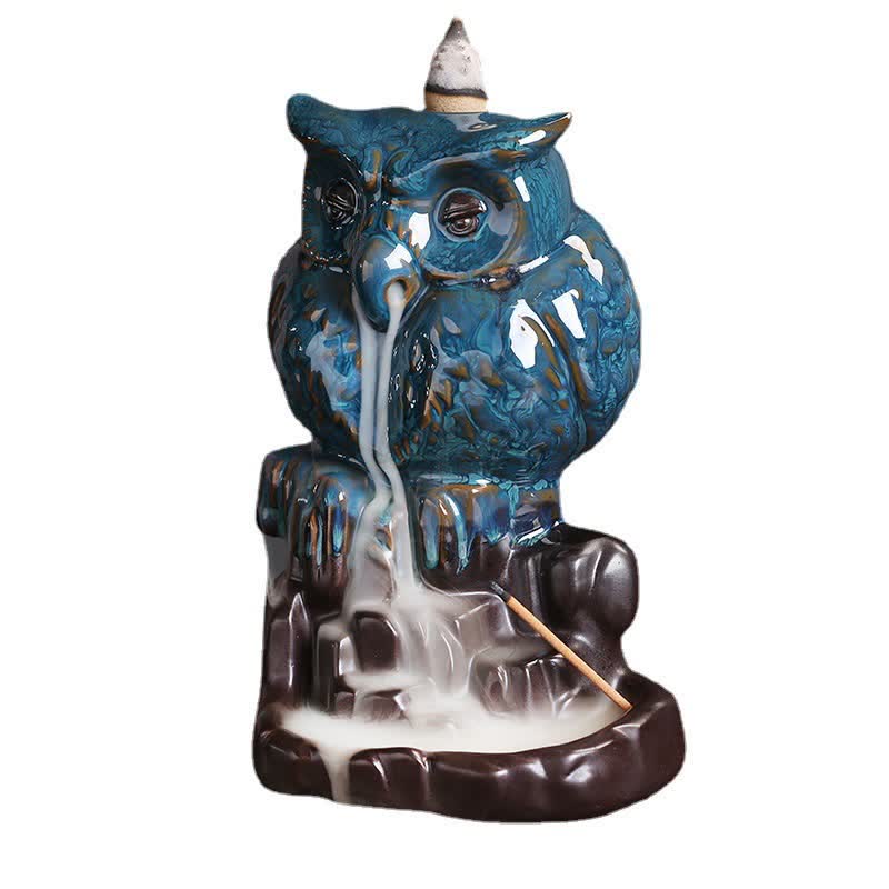 Nimara Ritual Cute Owl Ceramic Backflow Smoke Fountain Meditation Healing Incense Burner Decoration