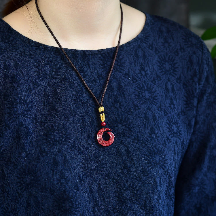 Nimara Ritual One's Luck Improves Design Patern Natural Cinnabar Blessing Necklace Pendant