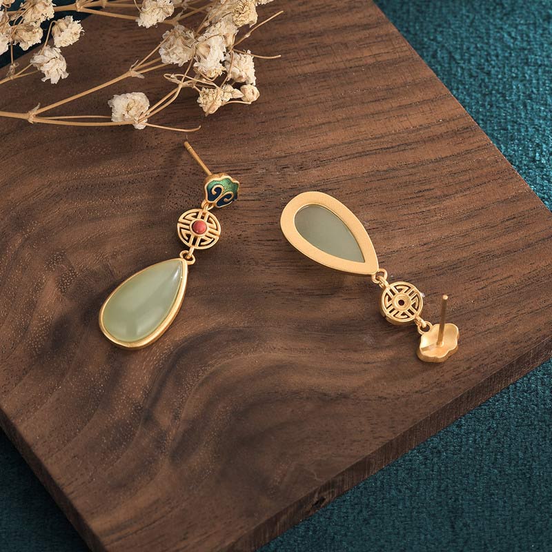 Nimara Ritual FengShui Jade Double Happiness Fortune Earrings