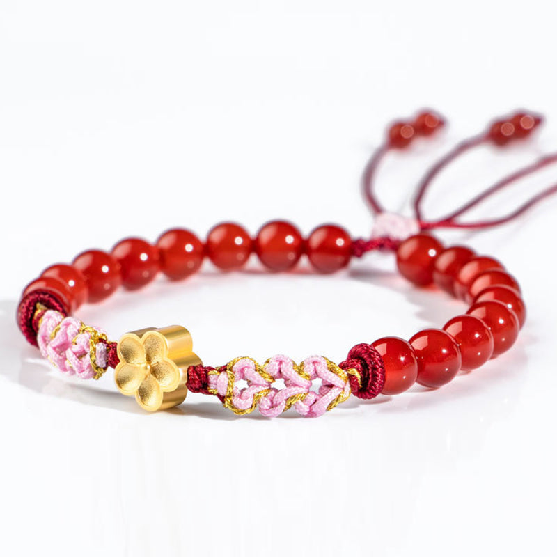 Nimara Ritual 999 Sterling Silver Natural Red Agate Pink Crystal Cherry blossom Bracelet