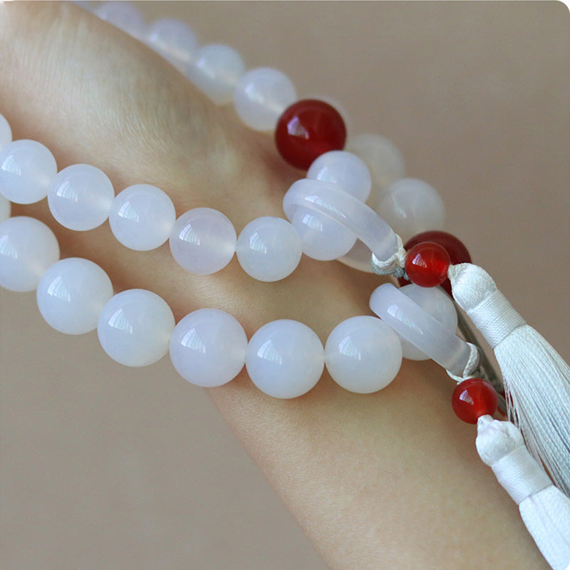 Nimara Ritual White Agate Red Agate Luck Wrist Mala Tassels Pocket Mala Car Decoration