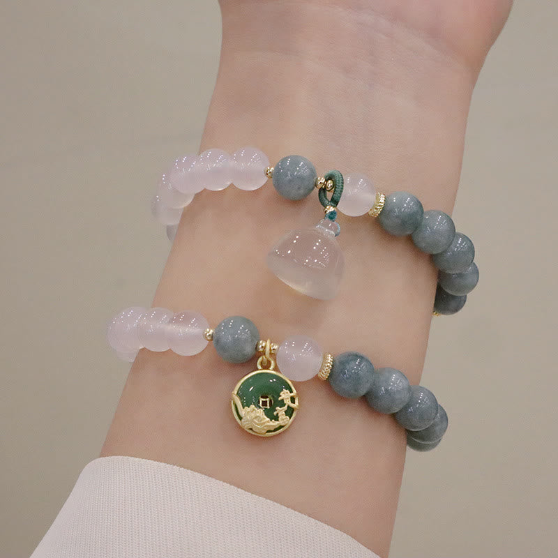 Nimara Ritual White Agate Jade Lotus Flower Peace Buckle Protection Bracelet