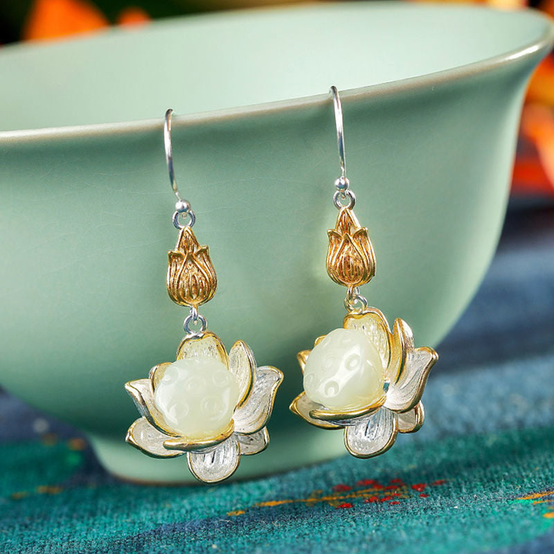 Nimara Ritual White Jade Protection Harmony Drop Earrings