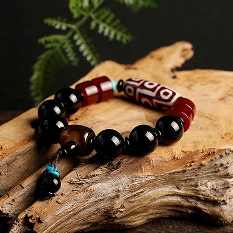Nimara Ritual Tibetan Nine-Eye Dzi Bead Black Onyx Wealth Protection Bracelet