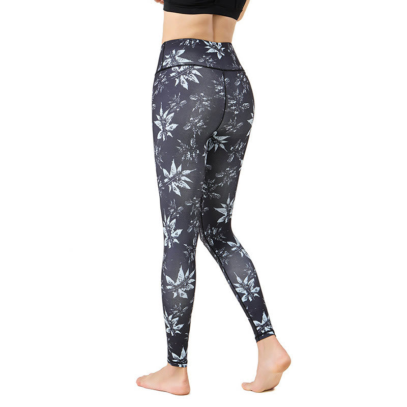 Nimara Ritual Spots Maple Leaf Print Sports Exercise Fitness High Waist Leggings Women's Yoga Pants