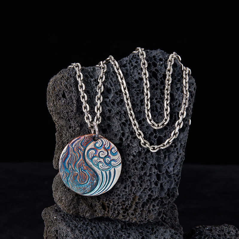 Nimara Ritual 990 Sterling Silver Yin Yang Water and Fire Balance Necklace Pendant