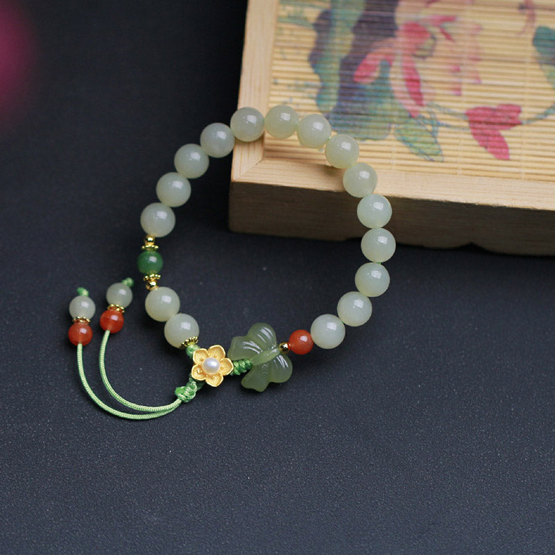 Nimara Ritual 925 Sterling Silver Jade Luck Flower Butterfly Bracelet