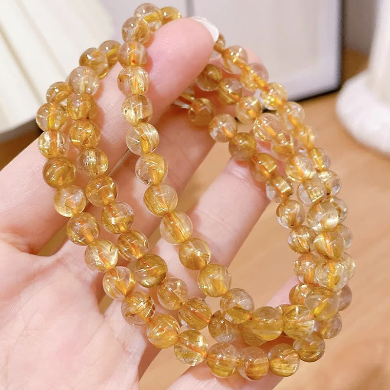 Nimara Ritual Natural Gold Rutilated Quartz Sun Stone Kyanite Wealth Bracelet