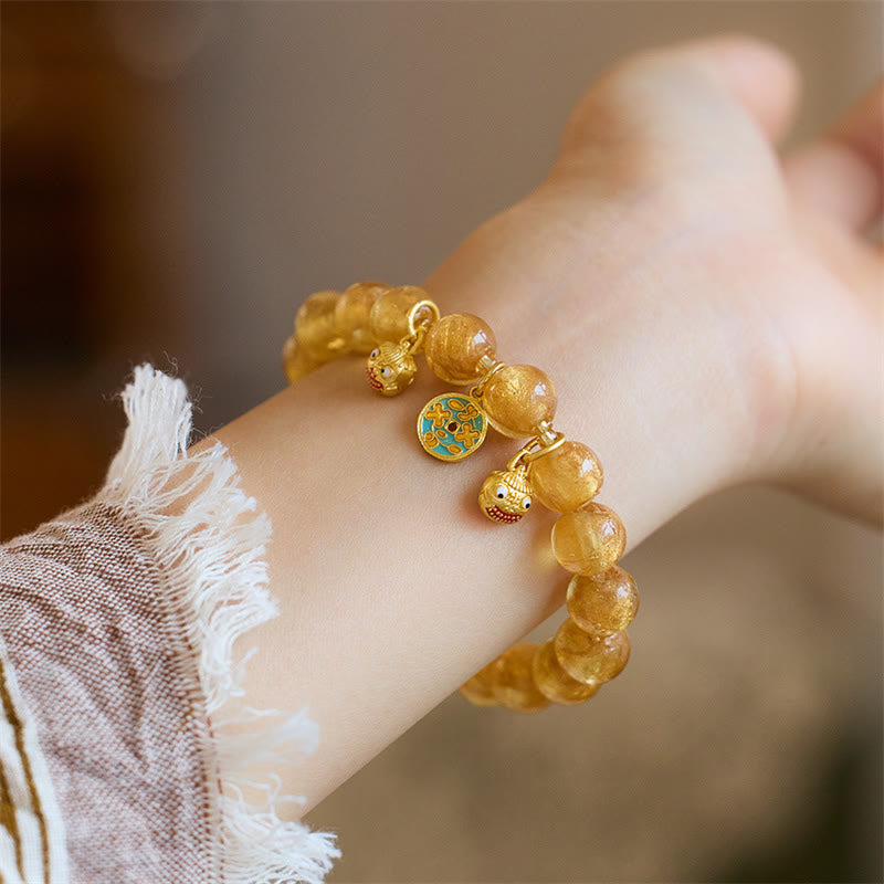 Nimara Ritual Gold Swallowing Beast Copper Coin Good Luck Charm Liuli Glass Bead Fortune Bracelet