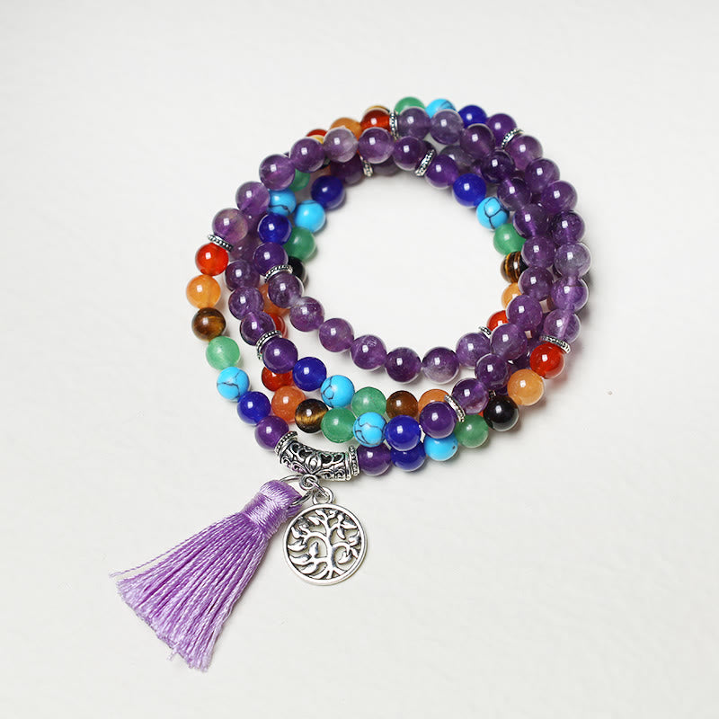 Nimara Ritual Healing Crystal Mala Prayer Beads 108 Meditation Healing Multilayer Bracelet Necklace