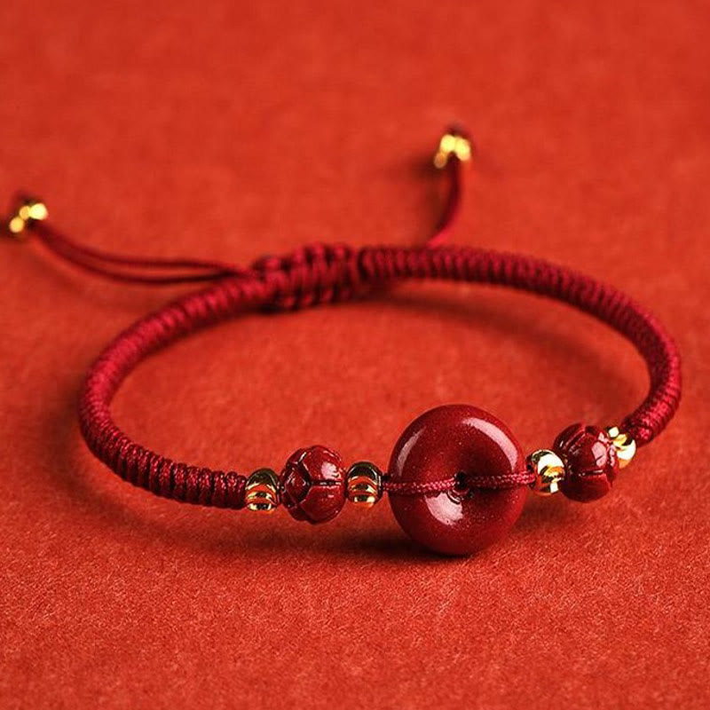 Nimara Ritual Handmade Lotus Cinnabar Peace Buckle Blessing Braid Bracelet