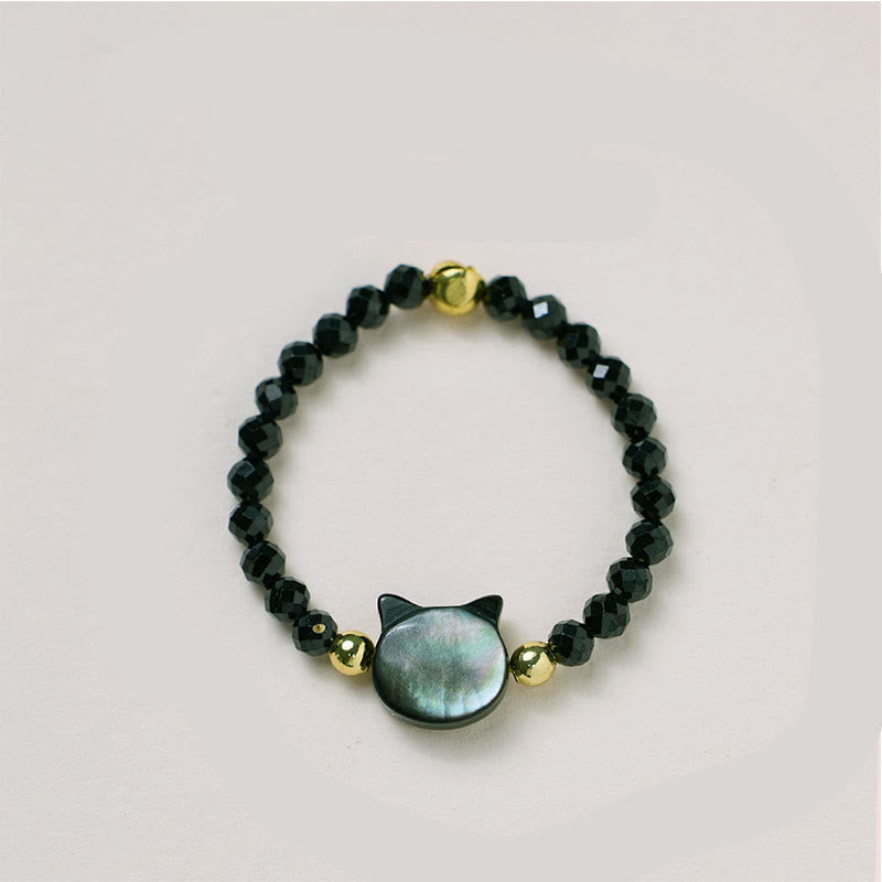 Nimara Ritual Natural Tridacna Stone Lovely Cat 14K Gold Plated Blessing Ring