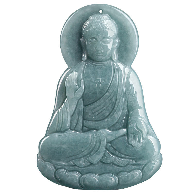 Nimara Ritual Amitabha Buddha Natural Jade Lotus Amulet Compassion String Necklace Pendant