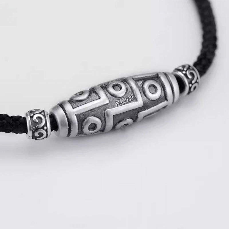 Nimara Ritual 999 Sterling Silver Nine-Eye Dzi Bead Pattern Protection Rope Necklace Pendant
