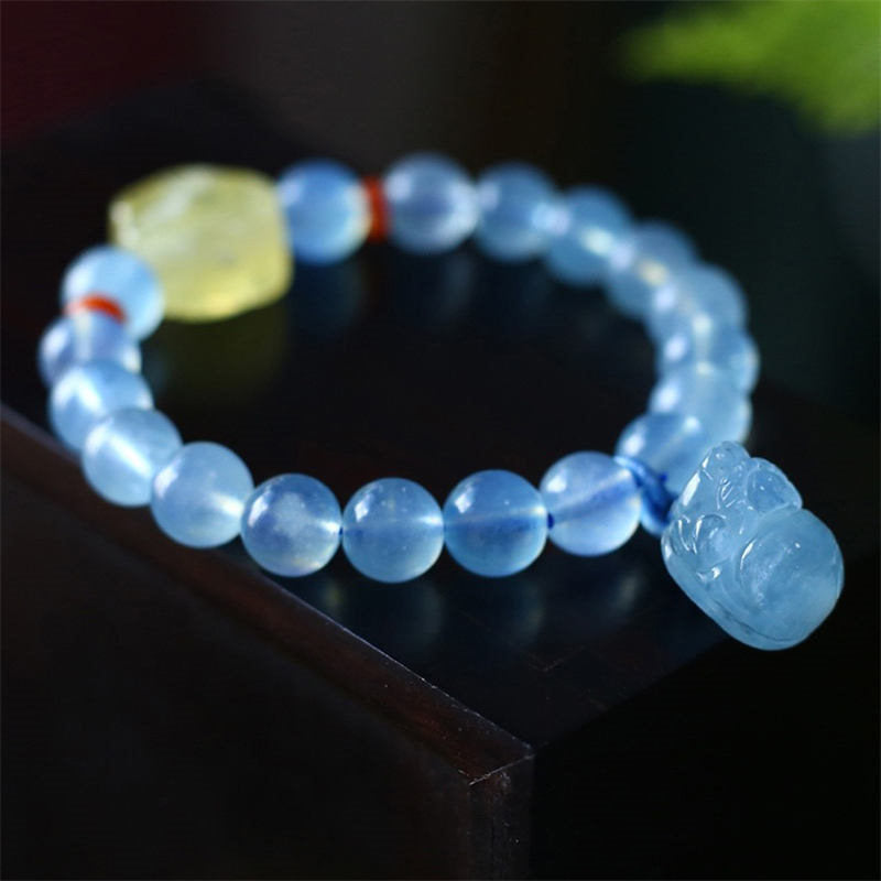 Nimara Ritual Natural Aquamarine Amber Pixiu Peace Healing Charm Bracelet