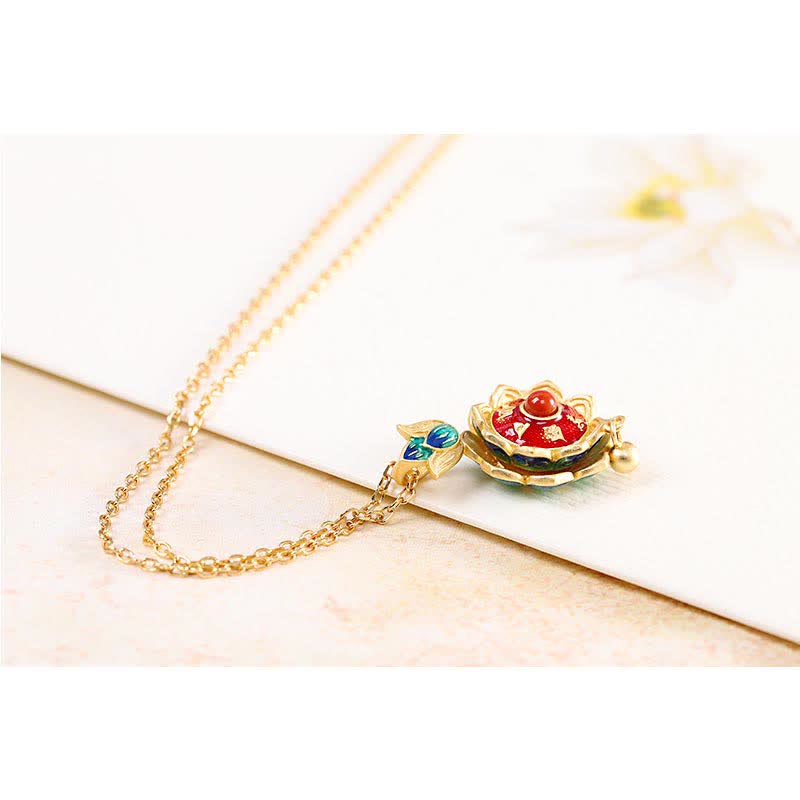 Nimara Ritual 925 Sterling Silver Tibet Lotus Prayer Wheel Red Agate Enlightenment Necklace Pendant
