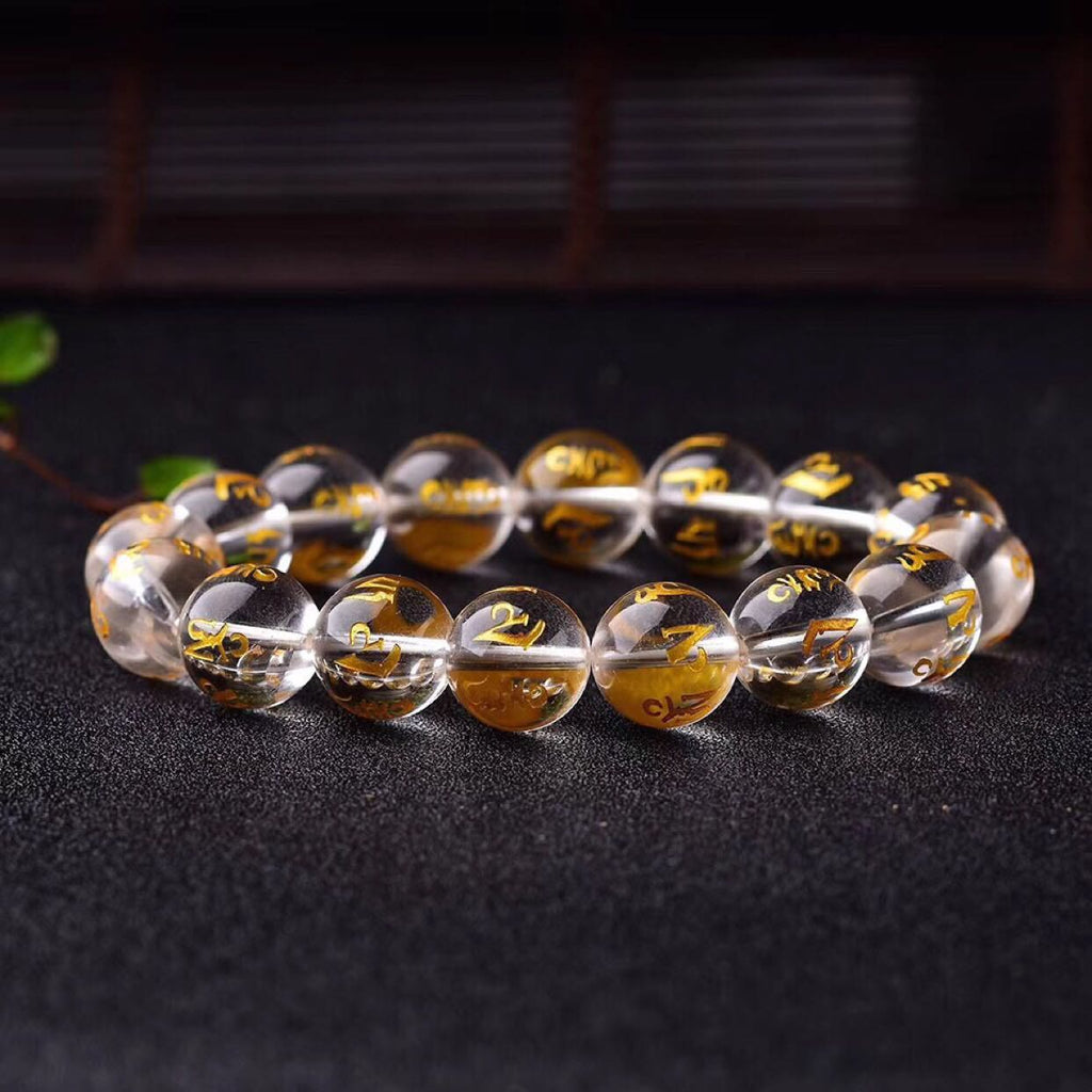 Open The Mind Tibet White Crystal Black Onyx Om Mani Padme Hum Meditation Bracelet