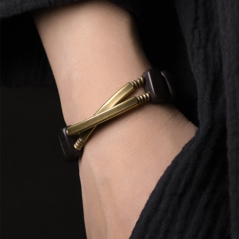 Nimara Ritual Tibetan Ebony Wood Brass Copper Balance Double Layer Bracelet