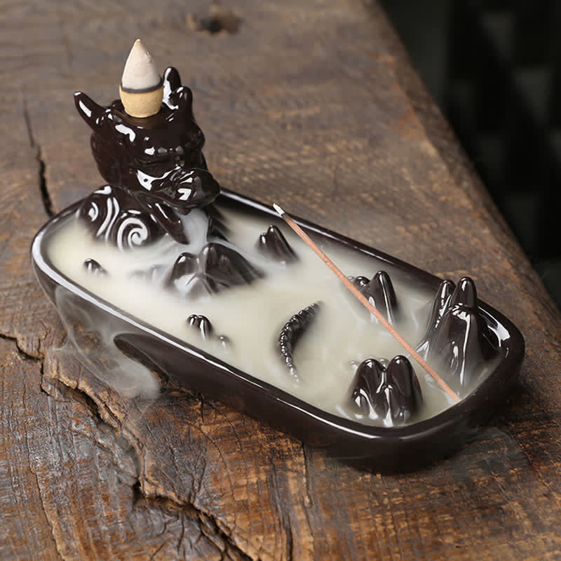 Nimara Ritual Dragon Mountain Strength Ceramic Incense Burner Decoration