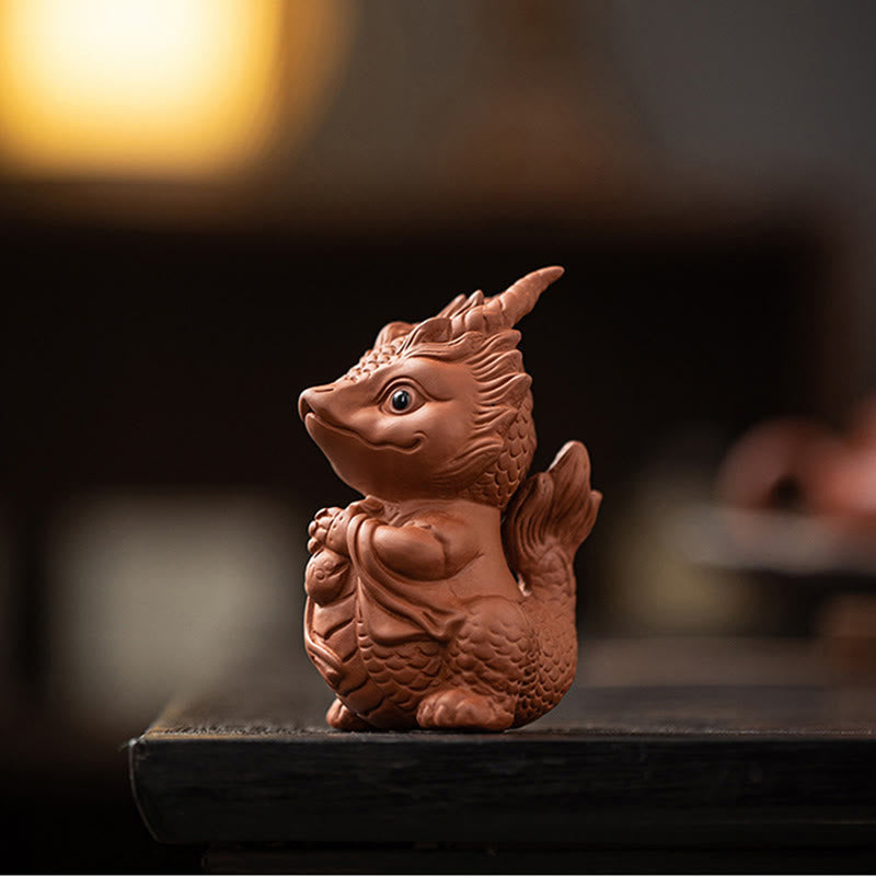 Nimara Ritual Luck Dragon Wealth Tea Pet Purple Clay Figurine Decoration