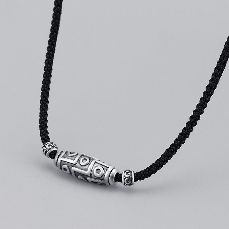 Nimara Ritual 999 Sterling Silver Nine-Eye Dzi Bead Pattern Protection Rope Necklace Pendant
