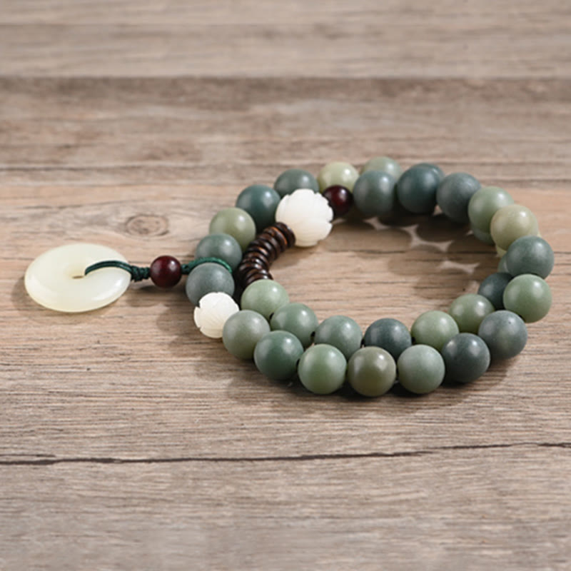 Nimara Ritual Cyan Bodhi Seed Lotus Jade Peace Buckle Wisdom Double Wrap Bracelet