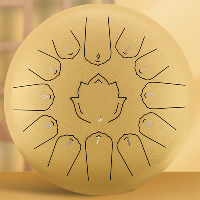 Nimara Ritual Steel Tongue Drum Sound Healing Mindfulness Lotus Pattern Yoga Drum Kit 13 Note 12 Inch Percussion Instrument