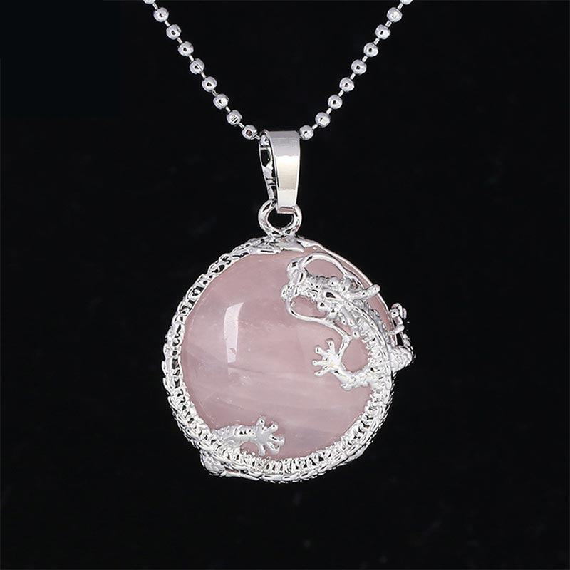Nimara Ritual Chinese Dragon Natural Quartz Crystal Healing Energy Necklace Pendant