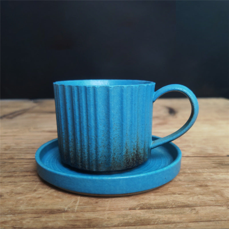 Nimara Ritual Retro Striped Kiln Change Ceramic Coffee Mug Rough Pottery Tea Coffee Cup With Saucer 250ml