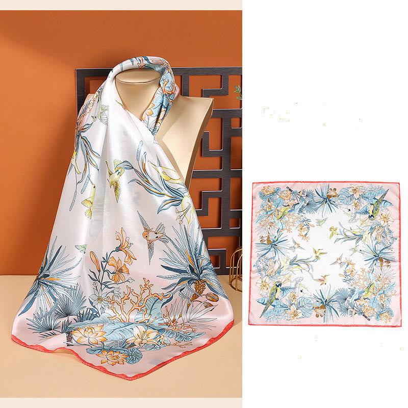 Nimara Ritual Pastoral Scene Hot Air Balloon Spring Blossom 100% Mulberry Silk Neck Hair Scarf