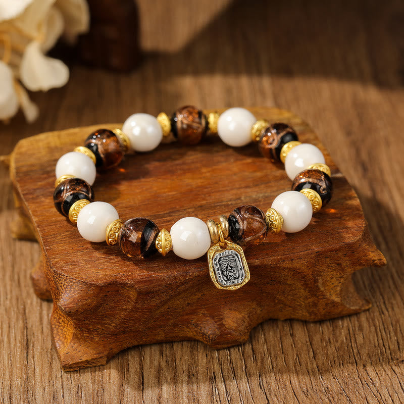Nimara Ritual Tibetan Zakiram Goddess of Wealth Charm Liuli Glass Incense Ash Porcelain Bead Protection Bracelet